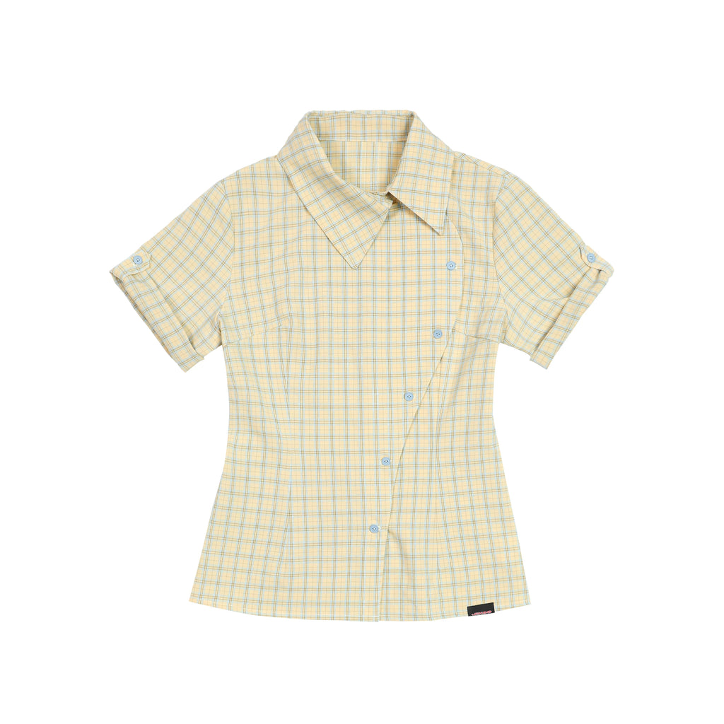JIKOO Contrasting Checked Waist Shirt