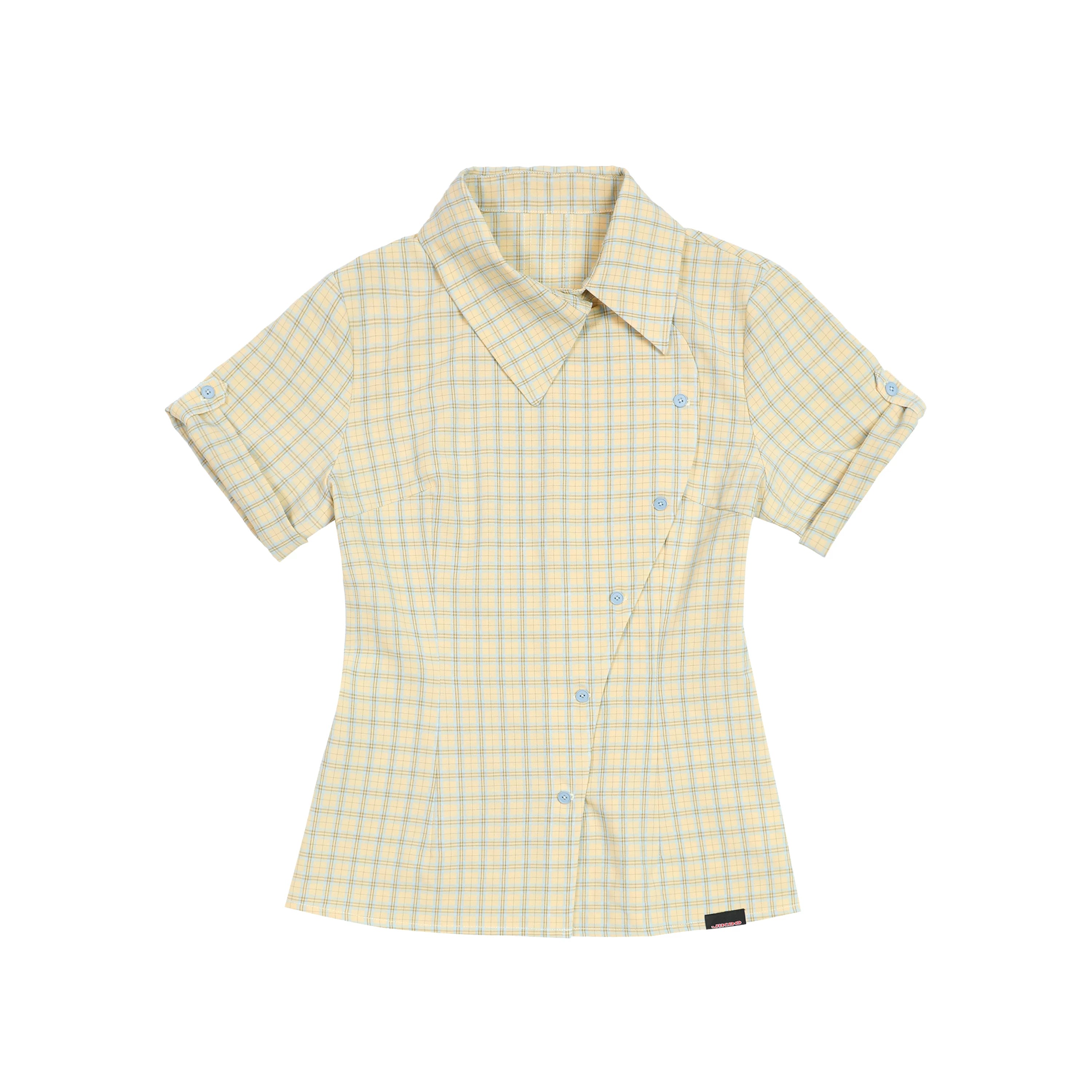 JIKOO Contrasting Checked Waist Shirt