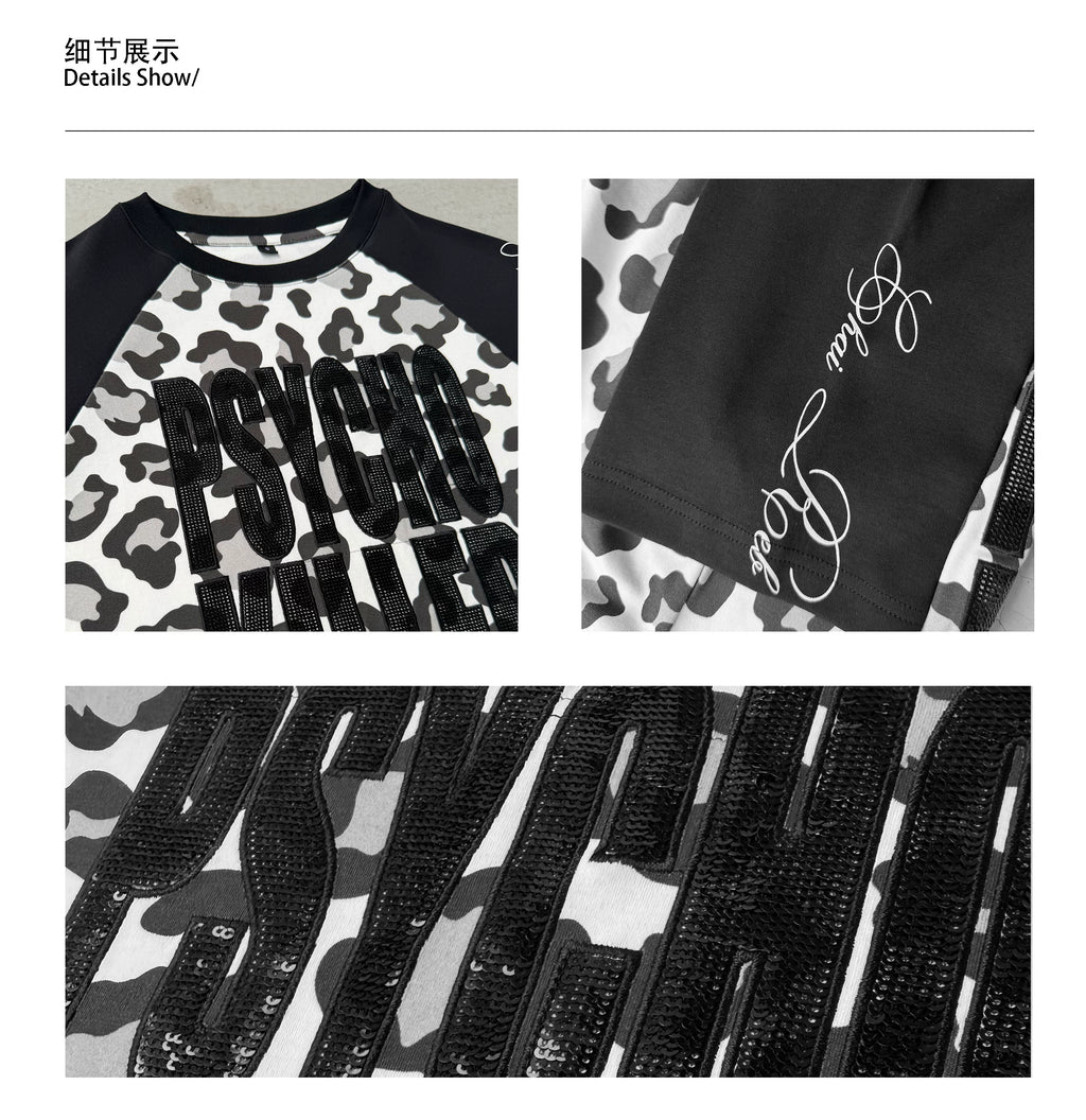 CHAI Bead Embroidery Leopard Print Contrasting Tee
