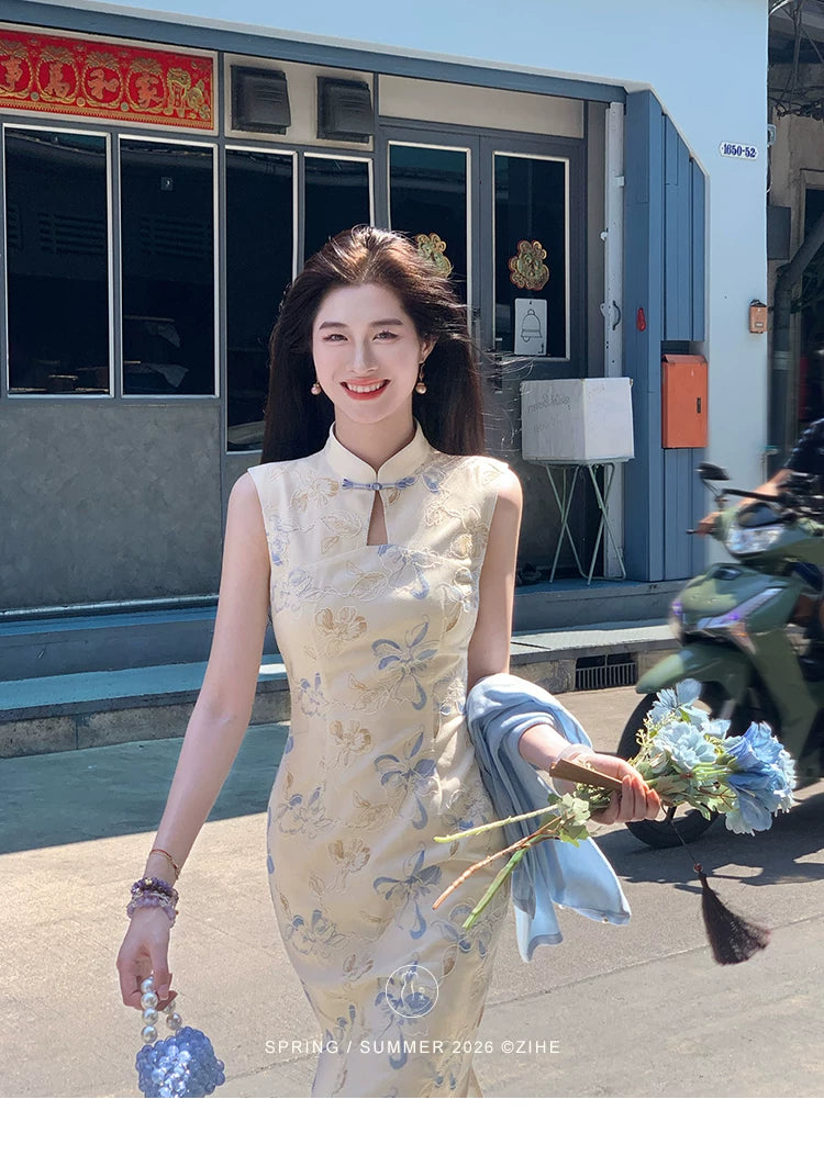 ZIHE New Chinese Embroidered Cheongsam Dress
