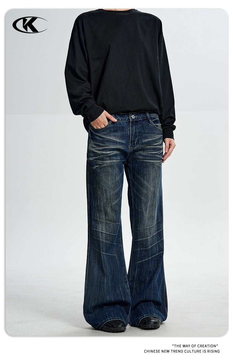 11KN Retro Straight Three-dimensional Slim-fitting Jeans