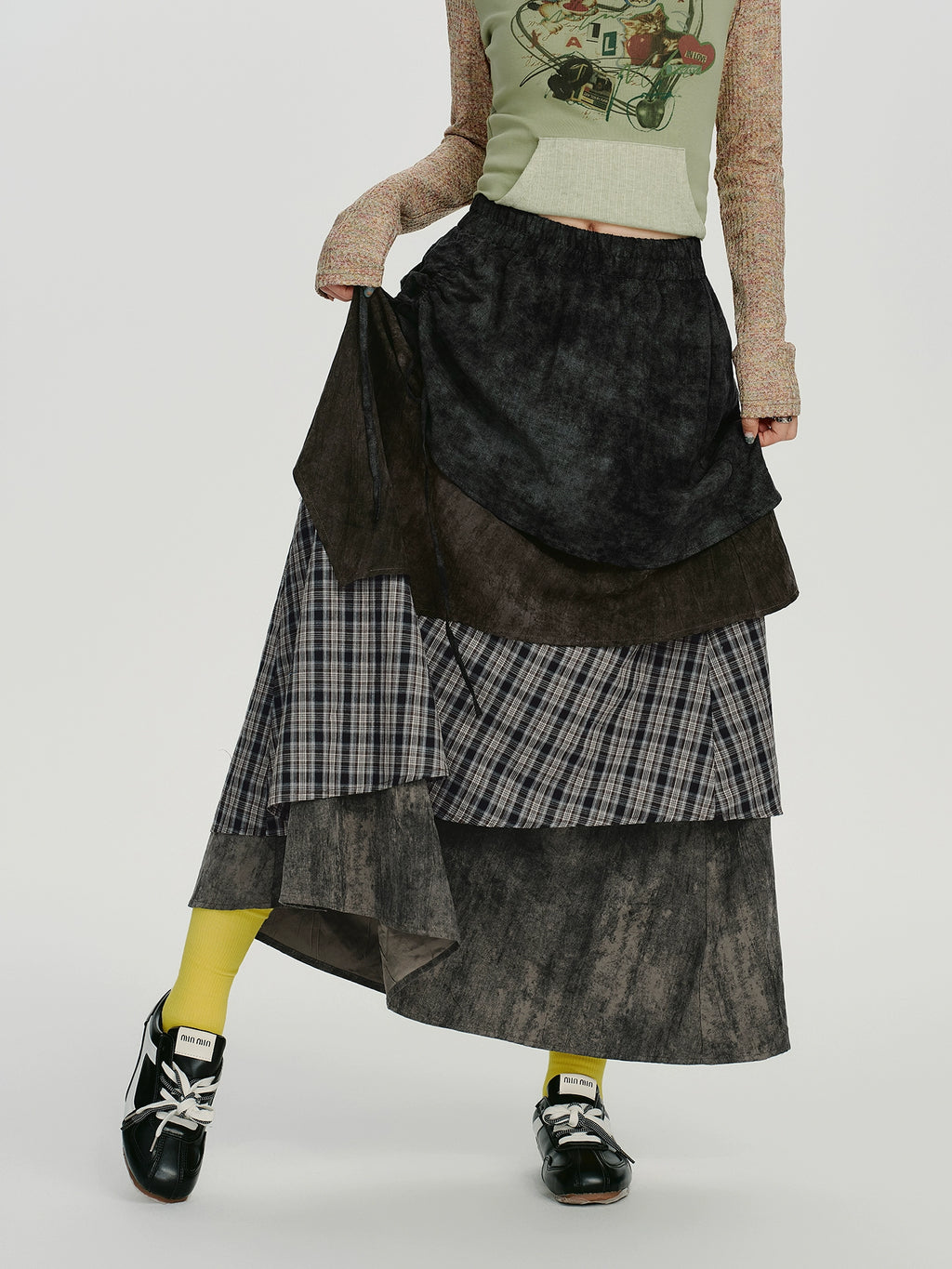 Girlyhalo Vintage Plaid Multi-Layer Cake Skirt