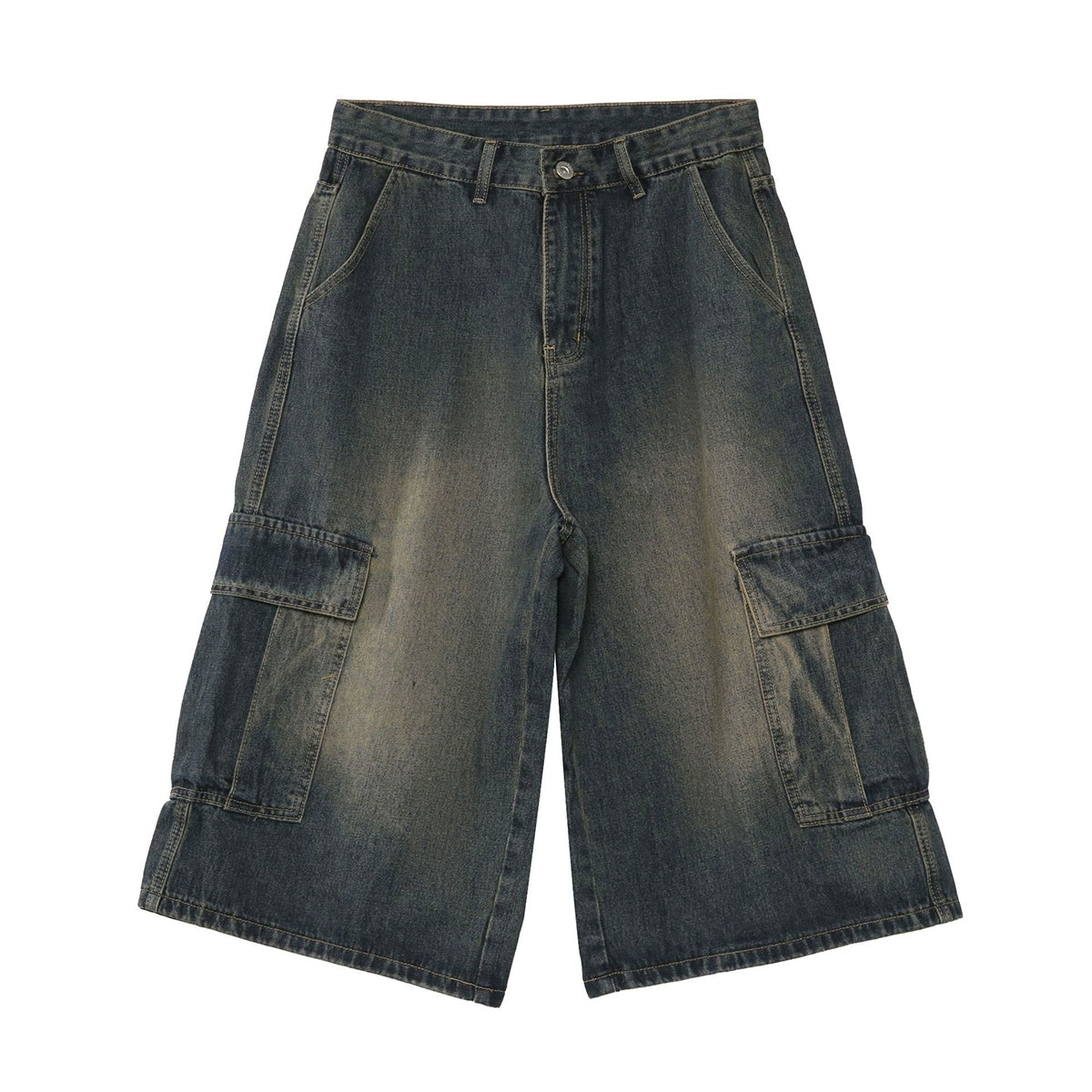PUBLICRADIO Japanese Retro Primary Color Washed Denim Cropped Pants