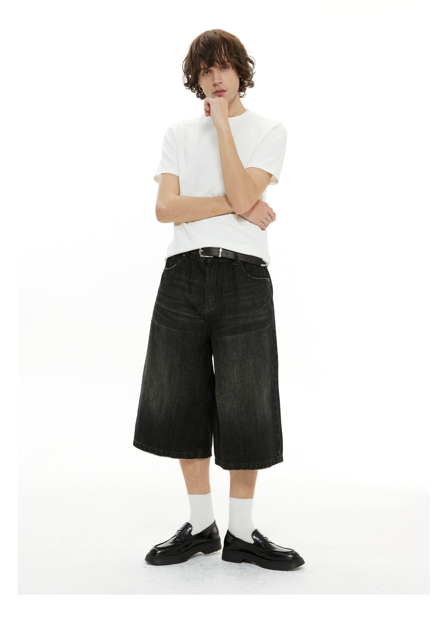 DIMC Retro Washed Denim Cropped Pants