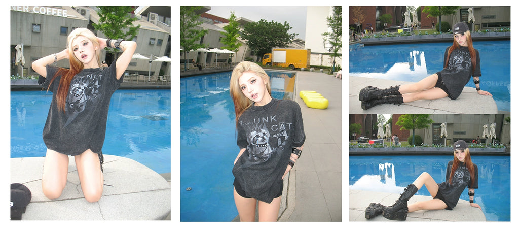 PAIKI2025SS Punk Rock Kitty Animal Print Tee