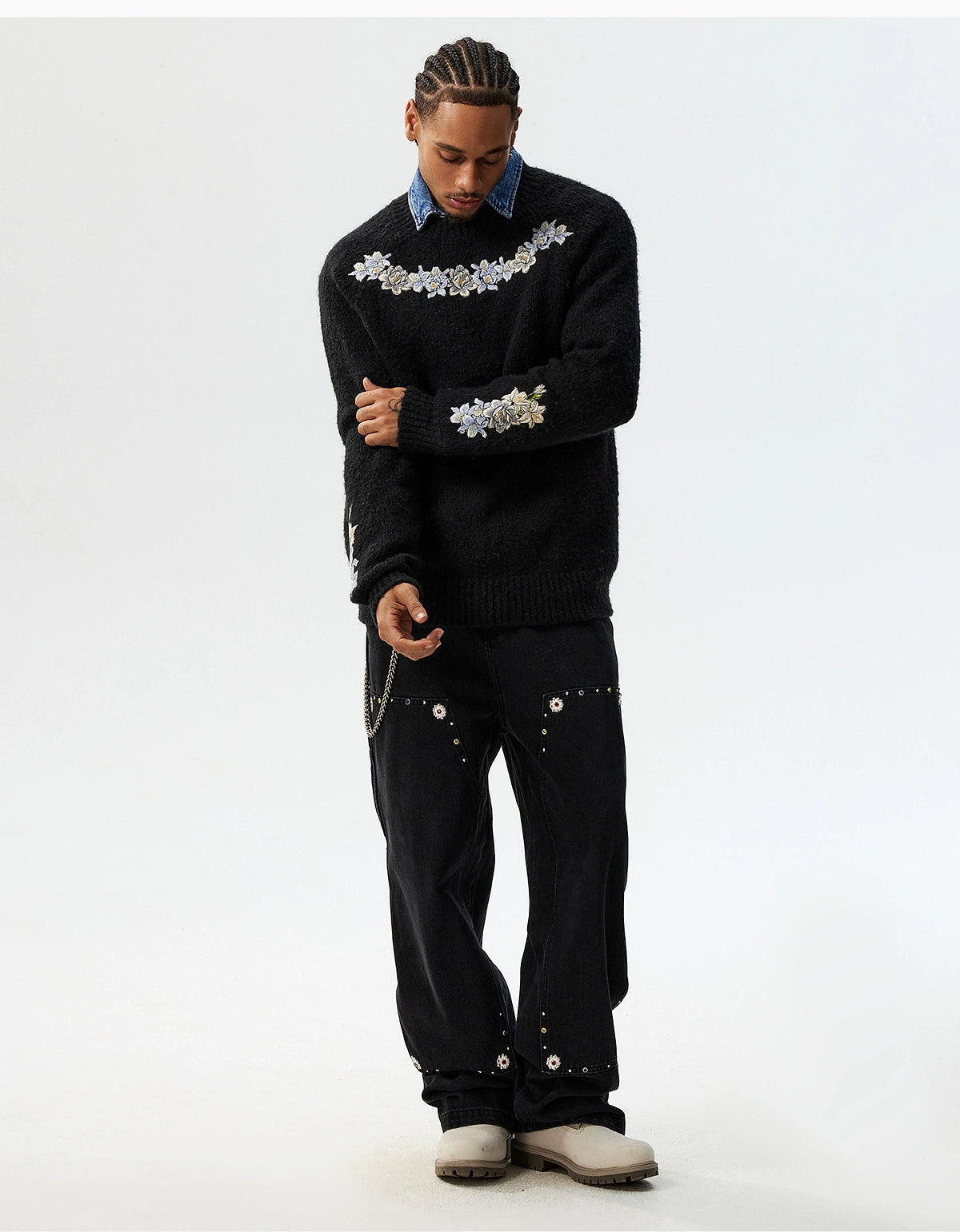 MEDM Floral Mohair Casual Crew Neck Sweater
