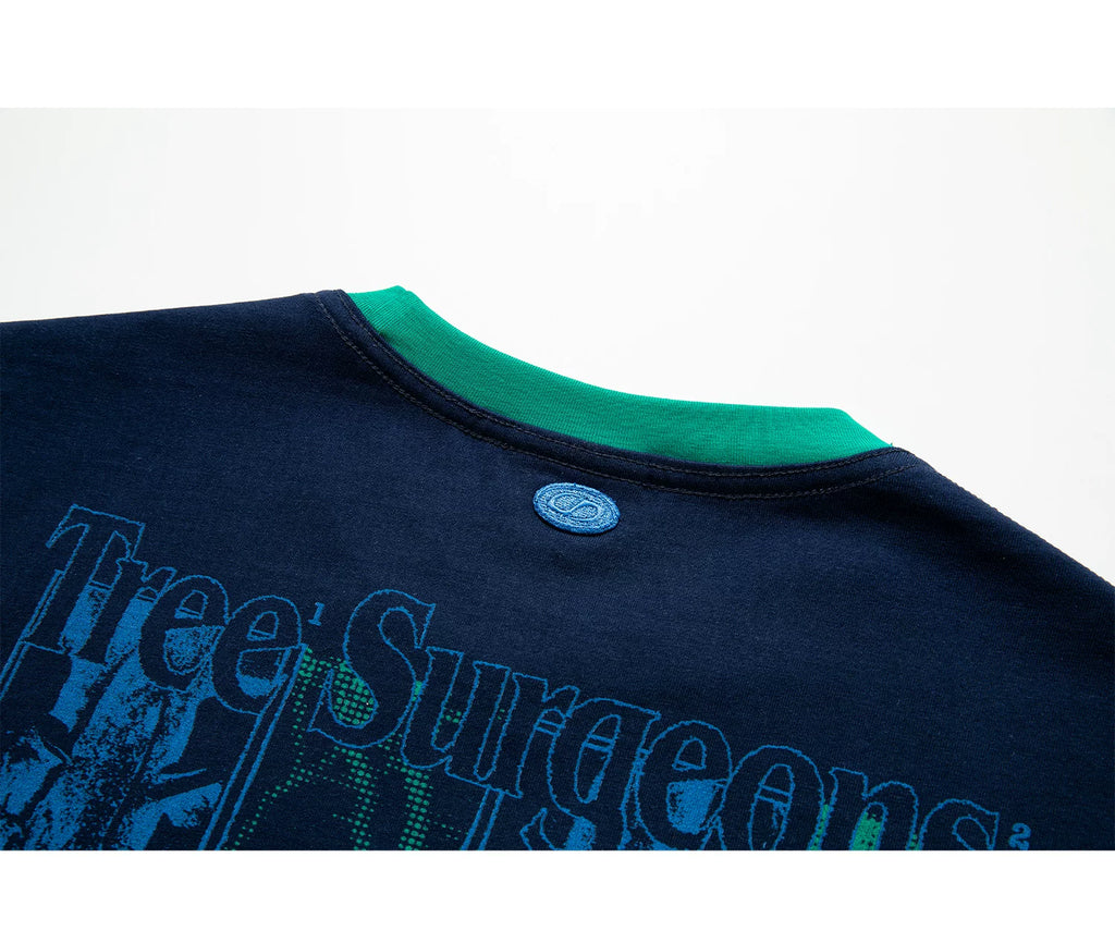 LUCKUP Retro Loose Contrasting Color Round Neck Tee