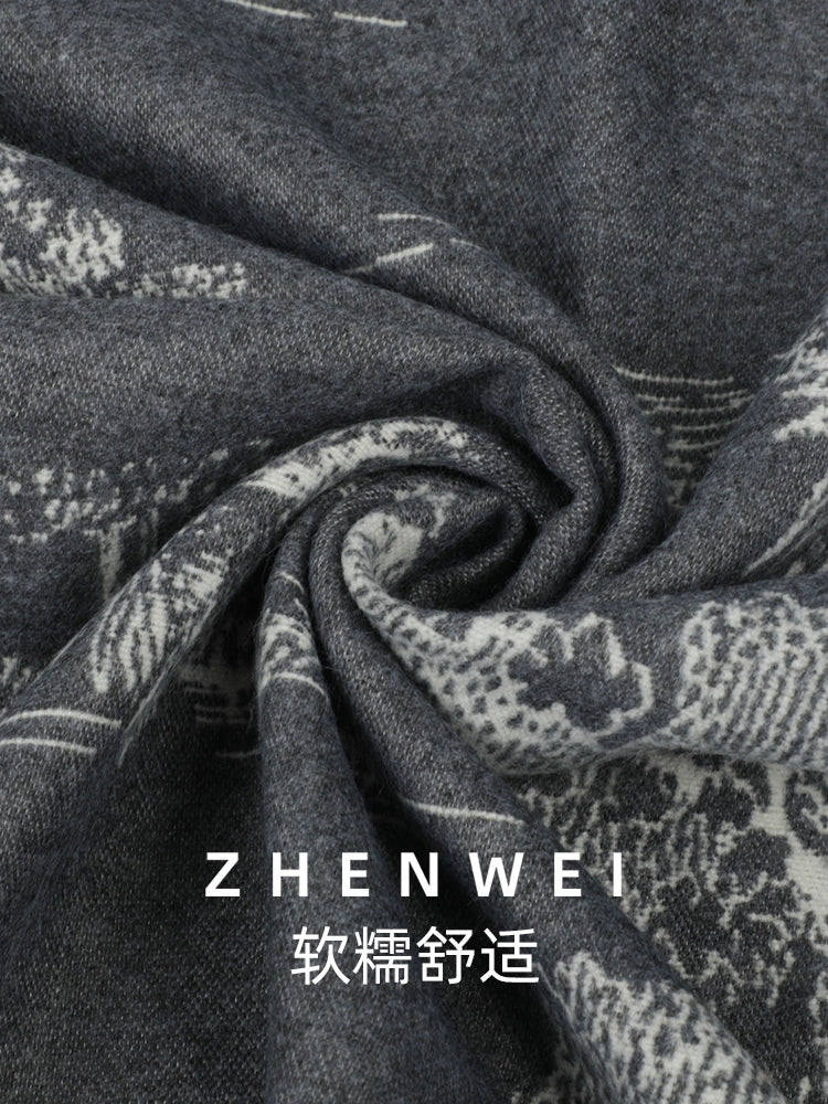 ZHENWEI Ink Painting Double-sided Scarf