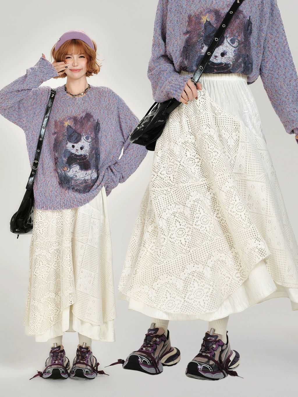 Girlyhalo Vintage Irregular Patchwork Lace Skirt