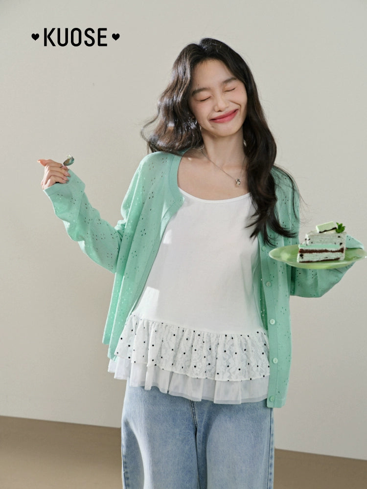 Kuose Color Hollow Short Knitted Sweater
