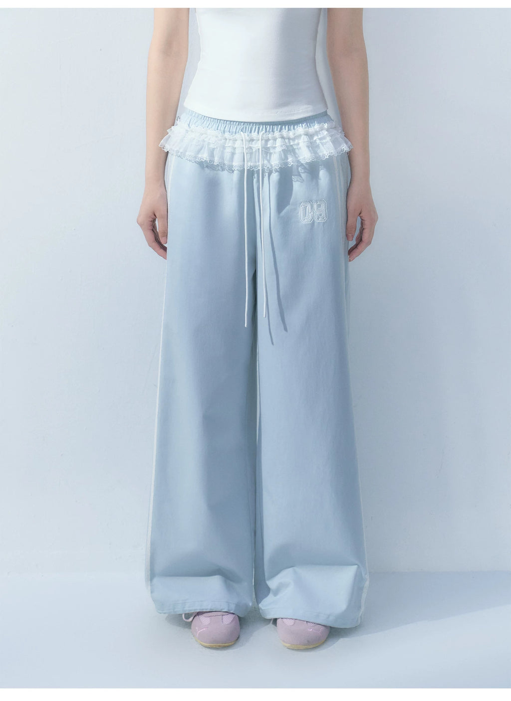 Ablueberry Splicing Lace Loose Straight Pants
