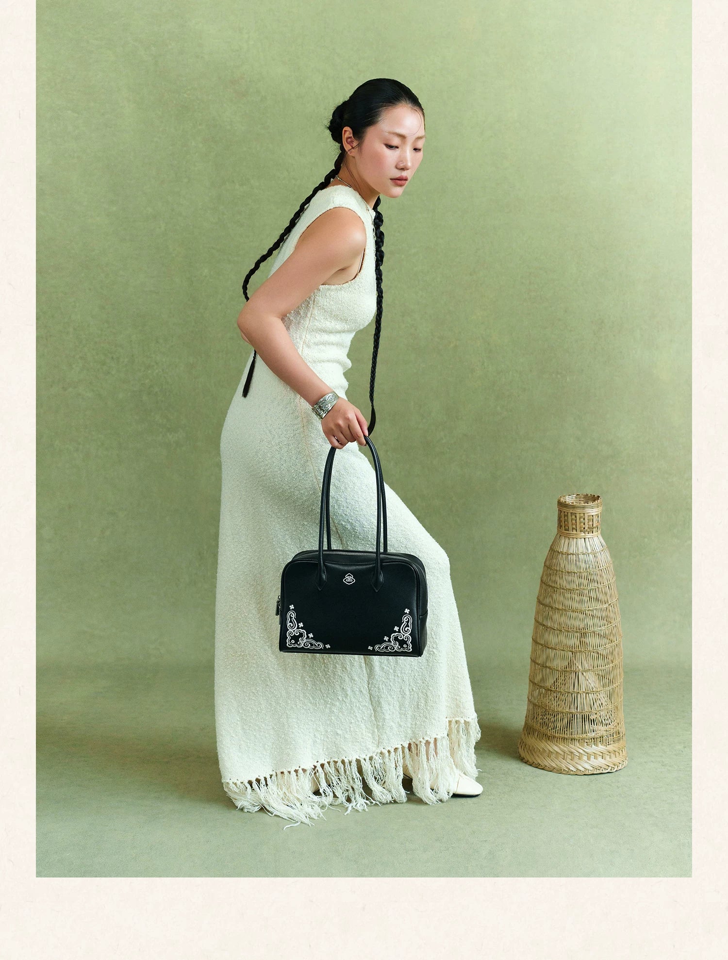 LOSEA First-layer Cowhide Miao Embroidered Shoulder Bag