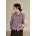 EGGKA Lapel Retro Plaid Pocket Long-sleeved Shirt