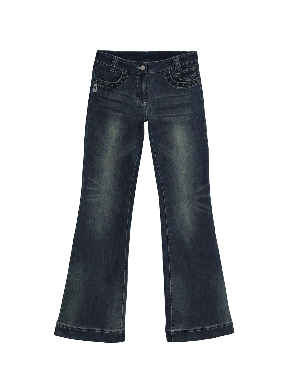 FUZZYKON Trimmed Rivet Skinny Low-rise Flared Jeans