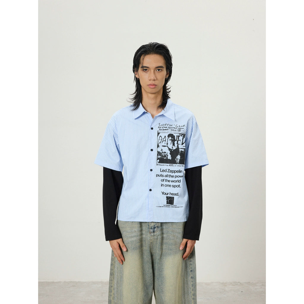BTSG Vintage Graffiti Fake Two Piece Design Long Sleeve Shirt Jacket