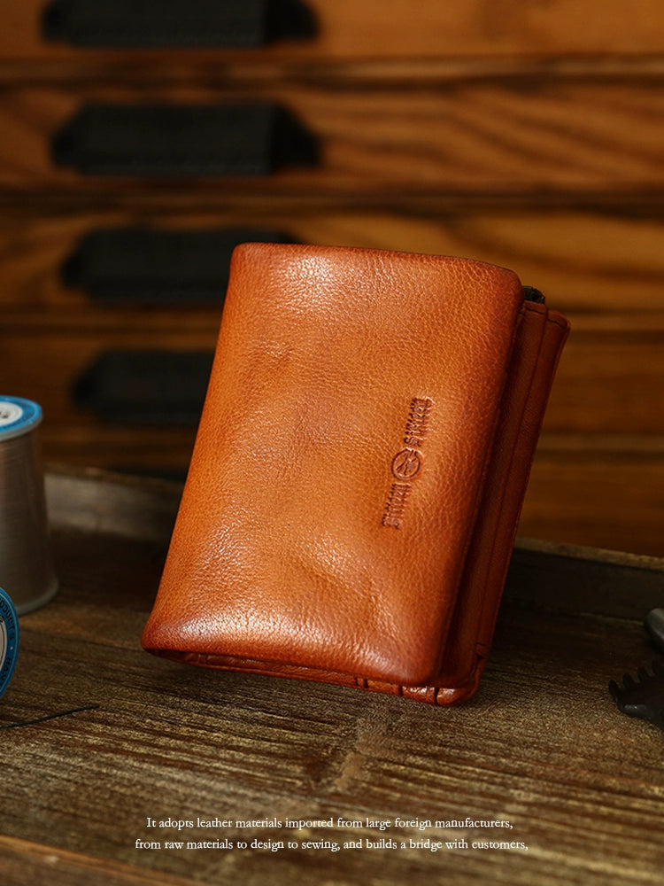 HALF WORK AtelierLeo first-layer cowhide wallet men's leather short handmade multi-card degaussing anti-theft swipe card bag wallet