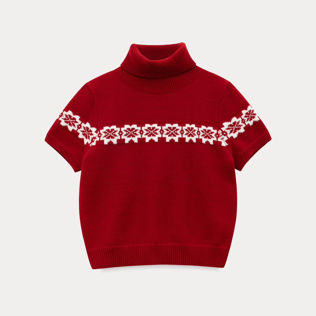 EGGKA crew neck jacquard cardigan + turtleneck short-sleeved knitted sweater
