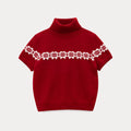 EGGKA crew neck jacquard cardigan + turtleneck short-sleeved knitted sweater