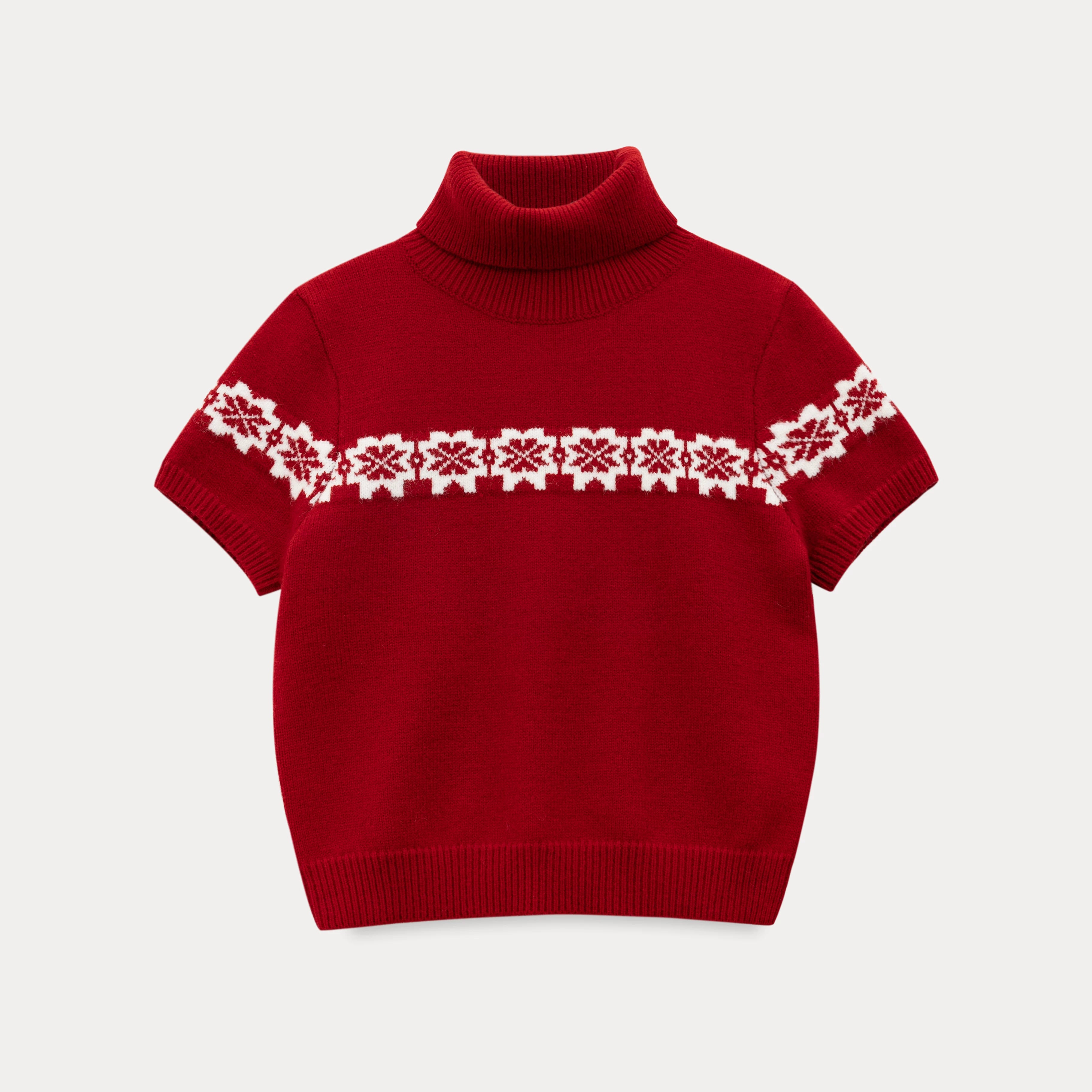 EGGKA crew neck jacquard cardigan + turtleneck short-sleeved knitted sweater