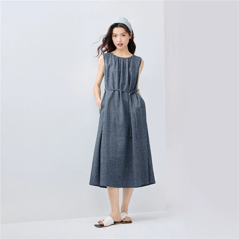 Giordano Strap-up Pleated Crew Neck Vest Dress