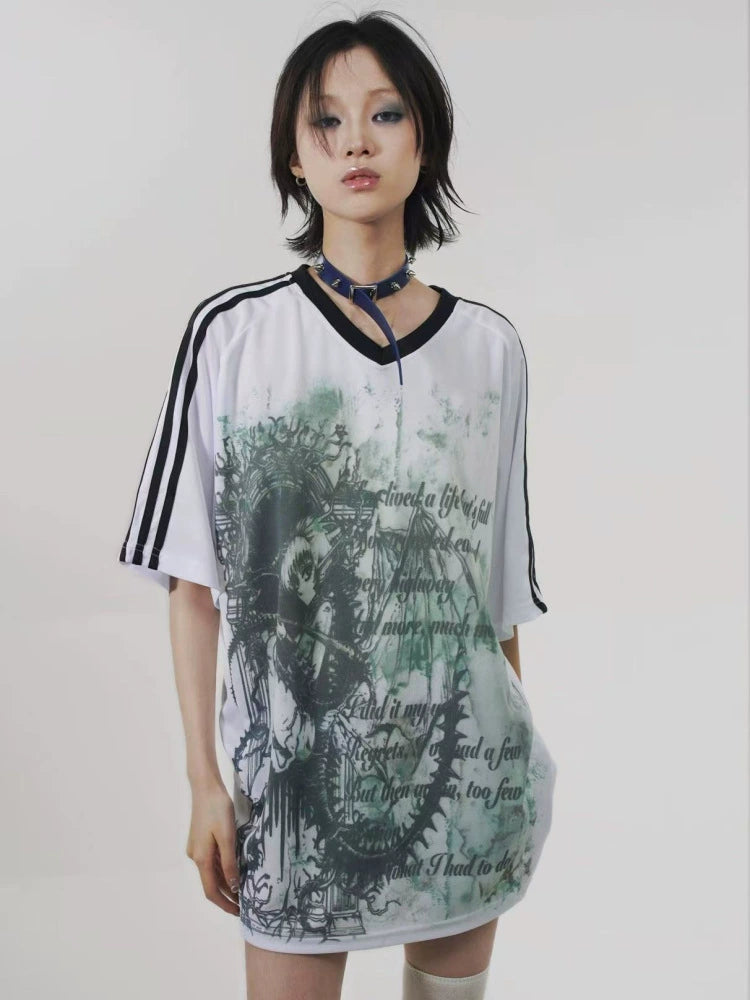 WEBBAR Two-dimensional Printing Loose Football Jersey Tee
