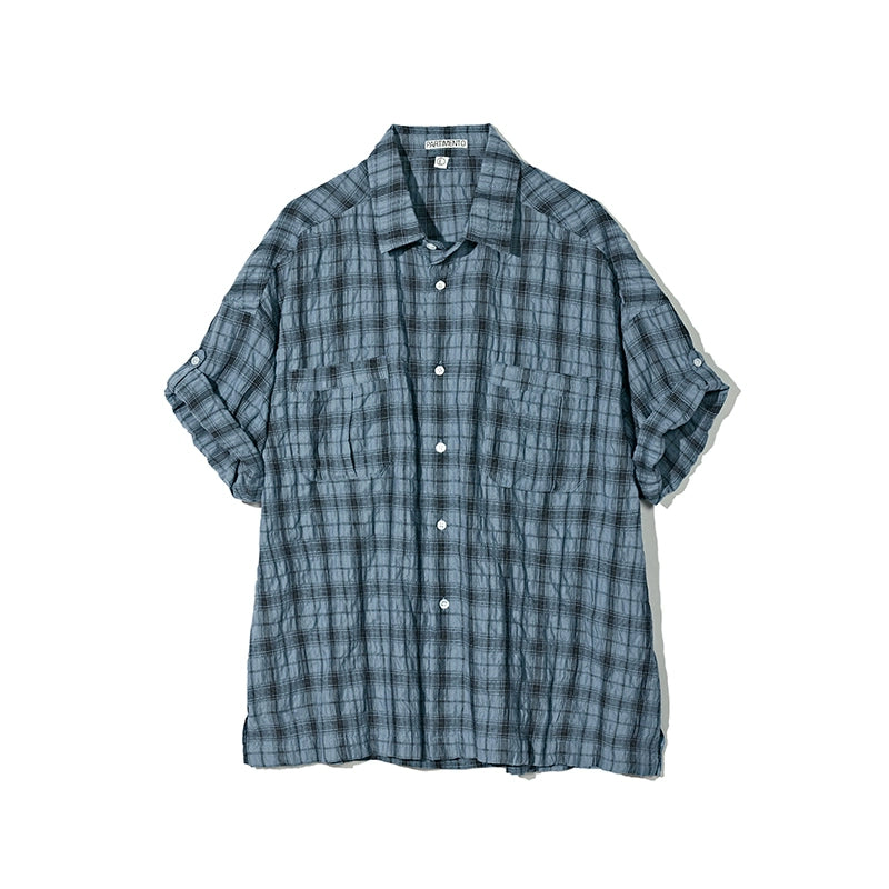 PARTIMENTO Loose Casual Pleated Plaid Shirt