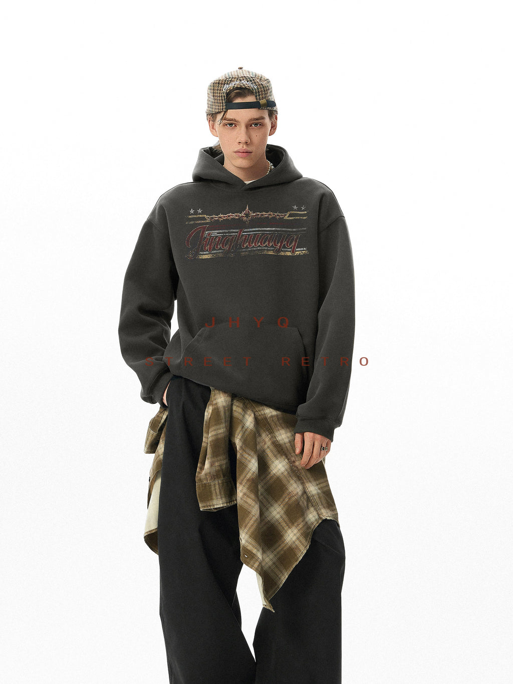 JHYQ Retro Letter Print Loose Sweater