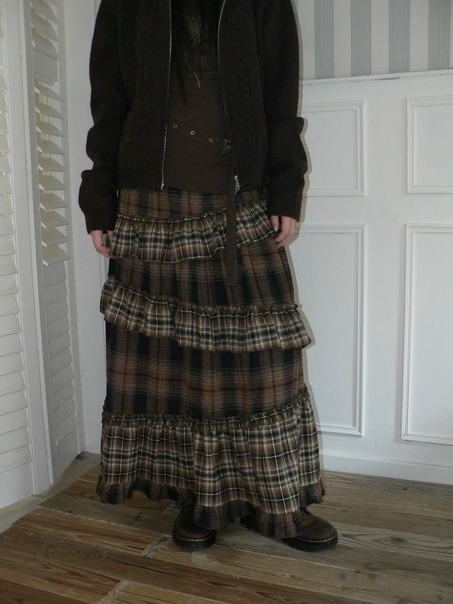 Ang: Project Vintage Plaid Stitching Irregular Skirt