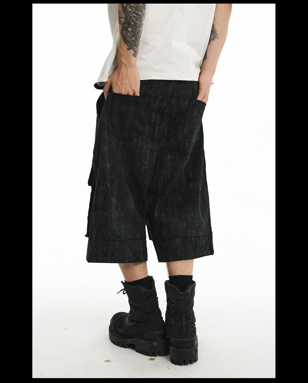 NOVACAM wasteland wind retro camouflage baggy heavy mottled old black cropped pants