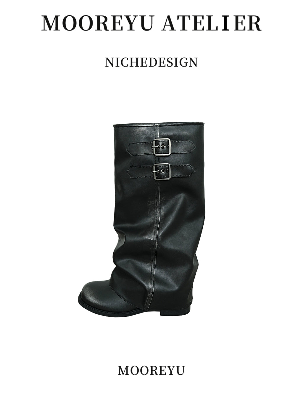 Mooreyu Belt Buckle Vintage Pleated Knight Boots