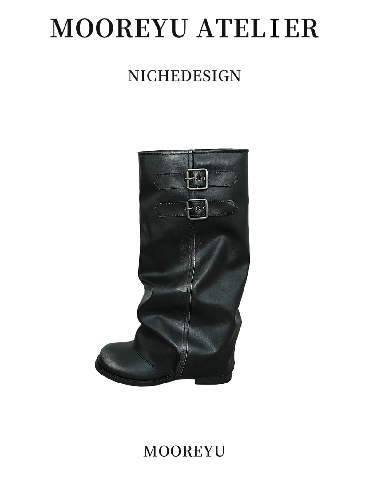 Mooreyu Belt Buckle Vintage Pleated Knight Boots