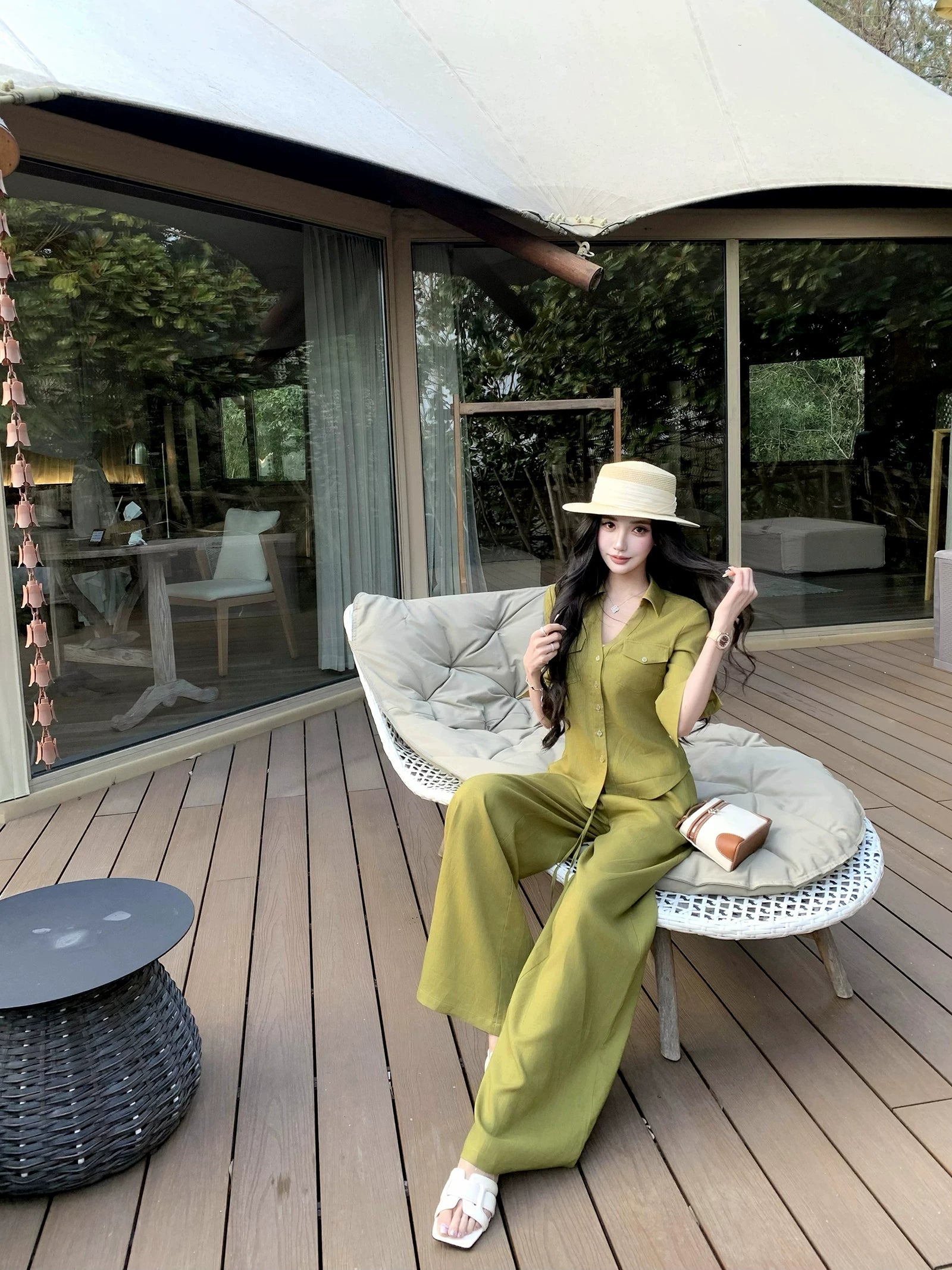 Barb Chill Tencel Linen Wide Leg Pants Set