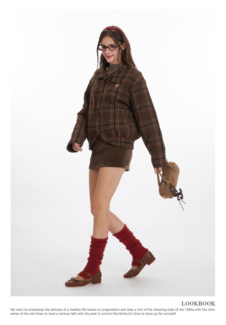 Nariele Vintage Loose Checked Jacket Shirt