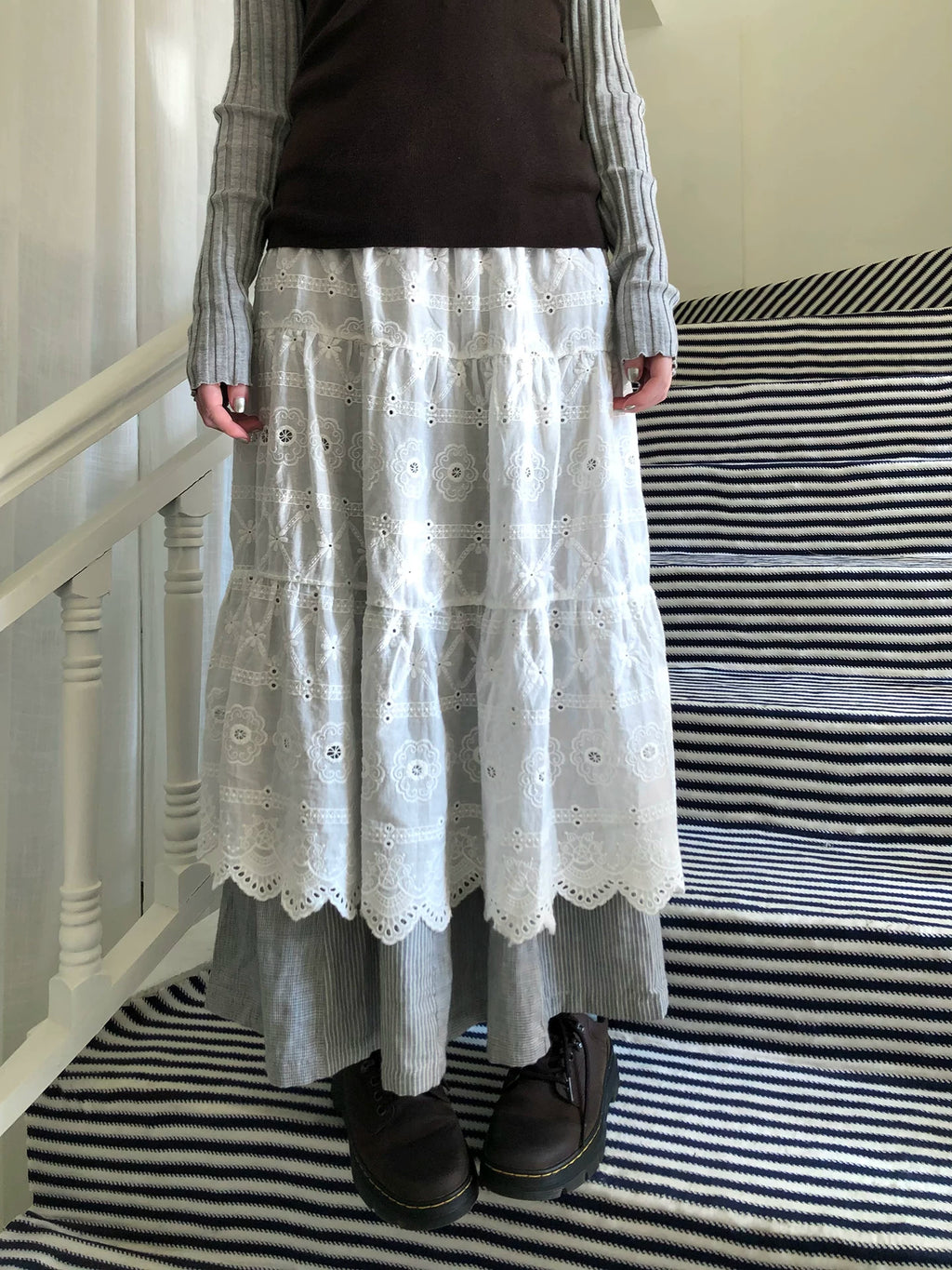 Ang:project Openwork Embroidered Strappy Fart Curtain Skirt