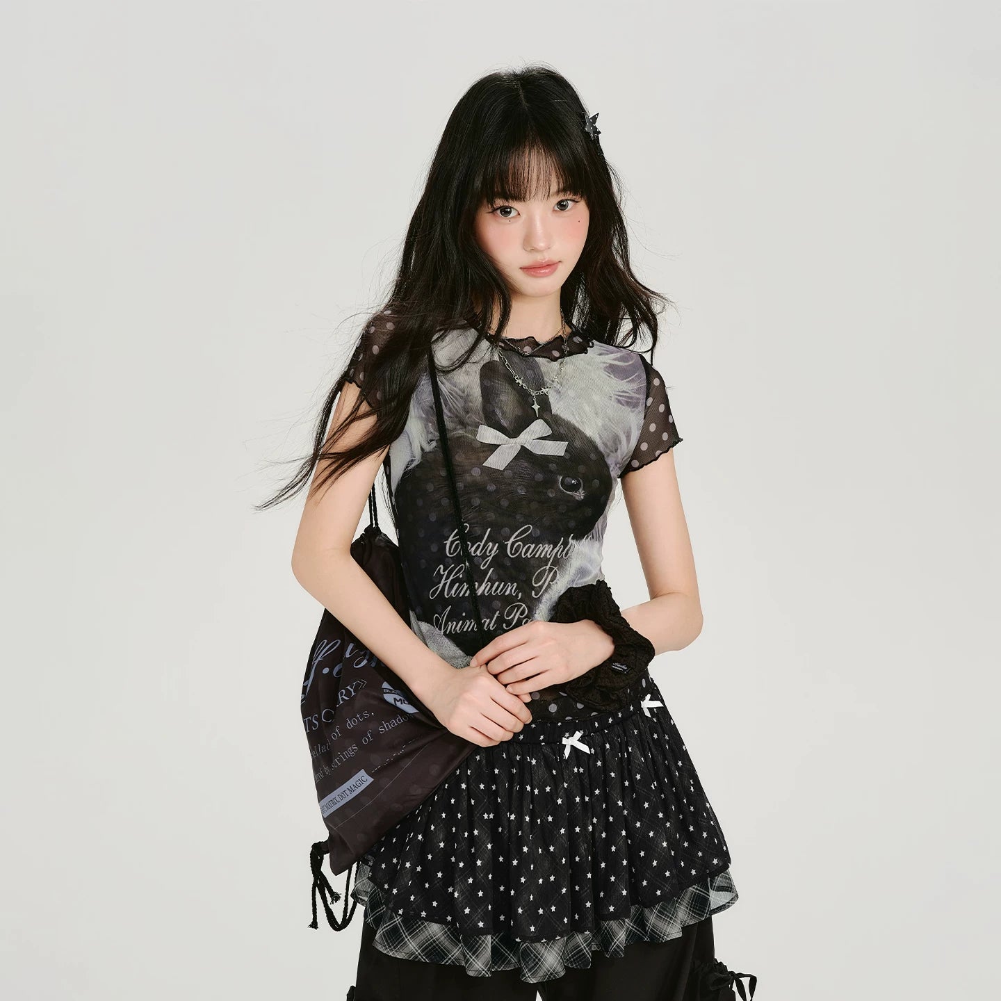 Girlyhalo Retro Mesh Polka Dot Slim Tee