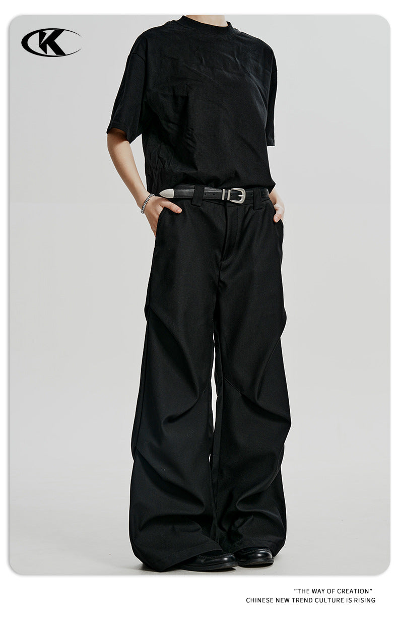 11KN American Retro Pleated Straight Leg Trousers
