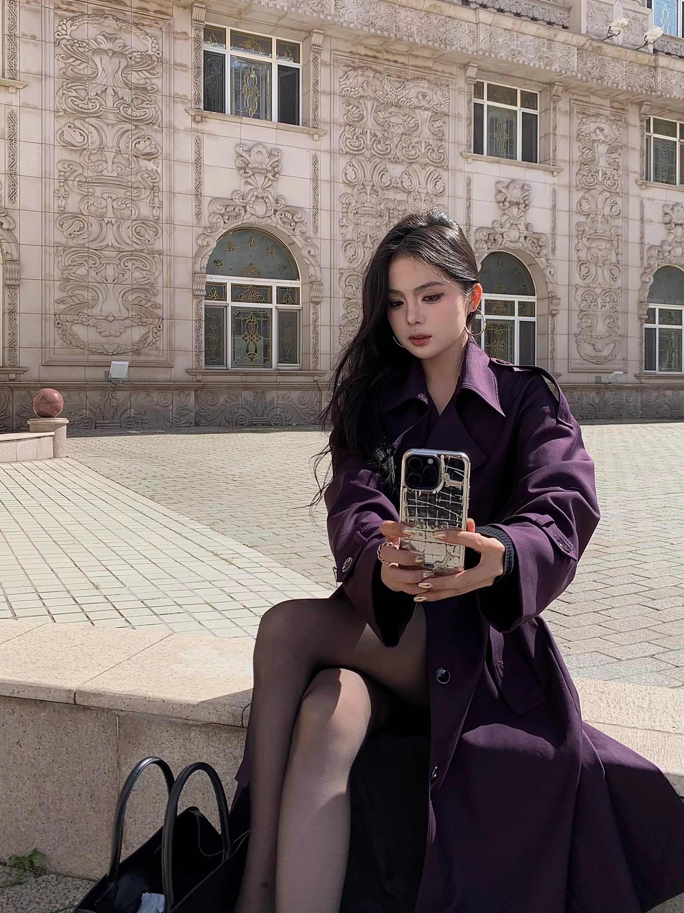 CHUYUQI Temperament High-end White Long Trench Coat