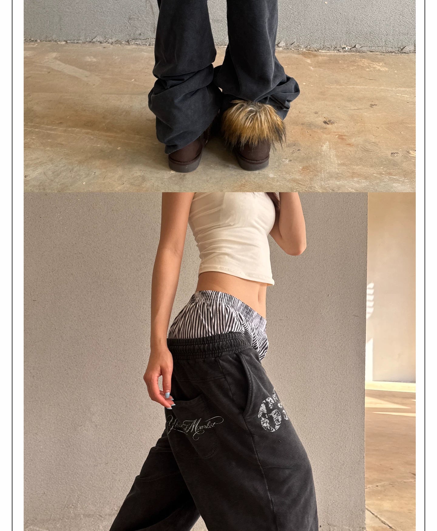 YBSSTREETMARKET Stitched Double Waist Casual Sweatpants
