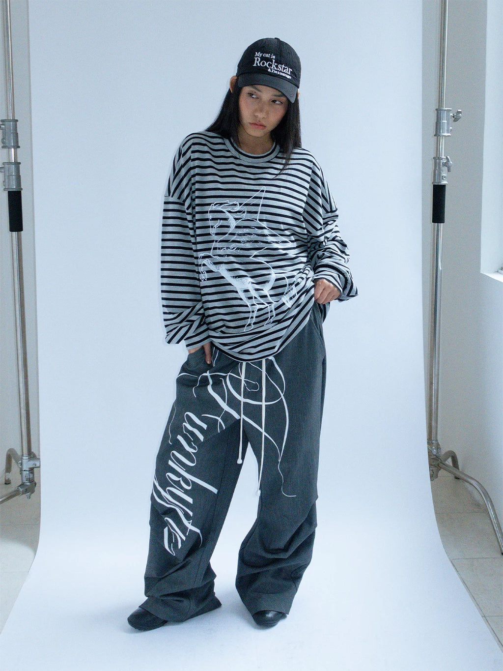 FUNKYFUN Wide-leg Graffiti Suit Pants