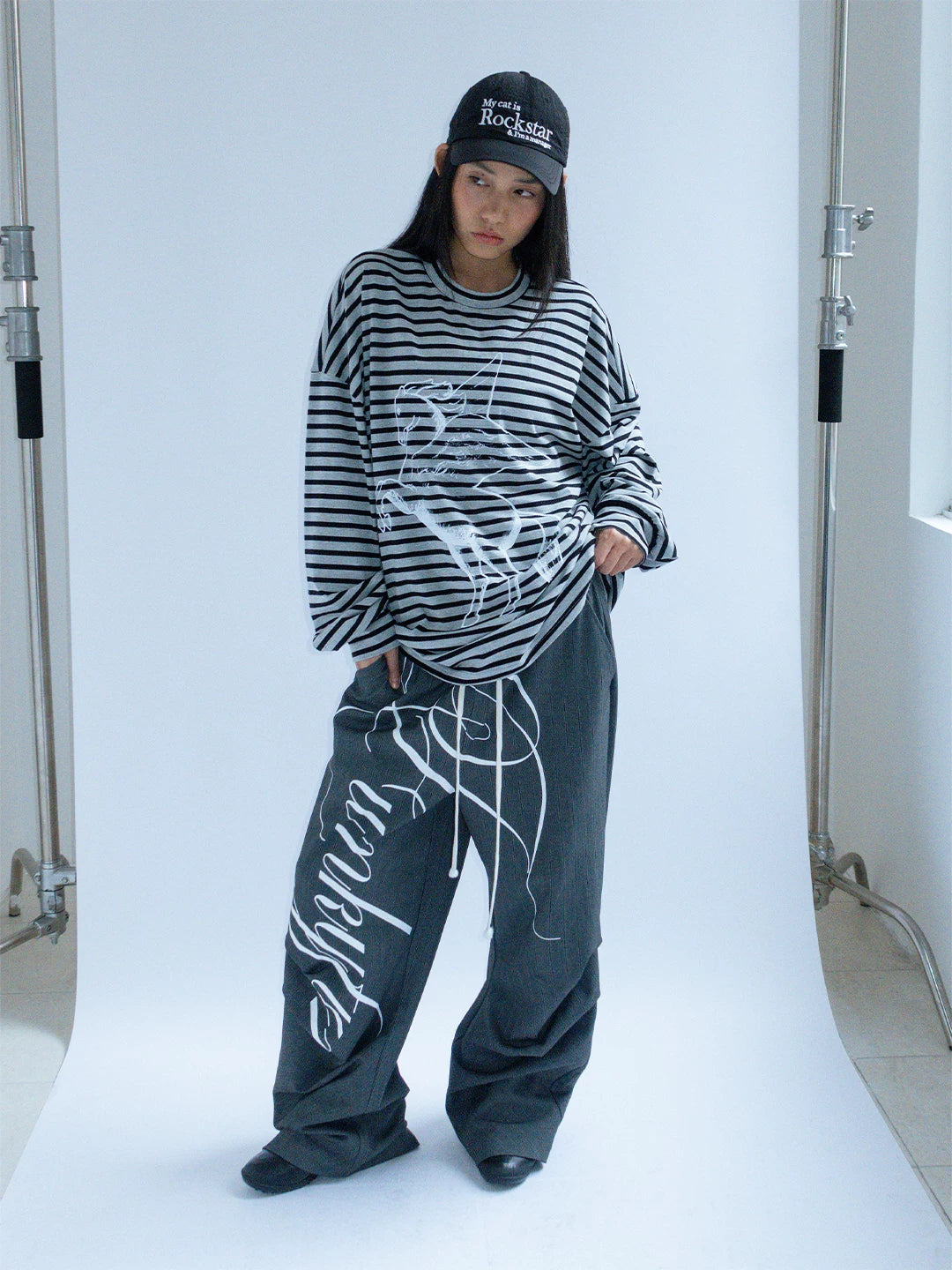 FUNKYFUN Wide-leg Graffiti Suit Pants