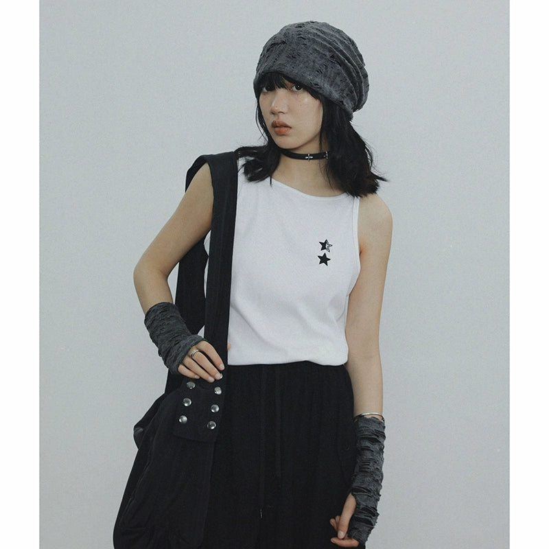 STILLYOU Versatile Asymmetrical Shoulder Strap Embroidered Knitted Vest