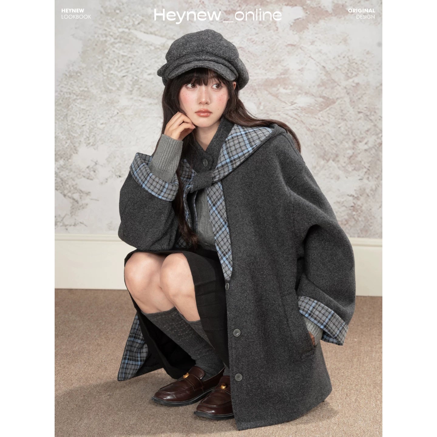 LOVEHEYNEW Vintage Plaid Hooded Removable Woolen Jacket