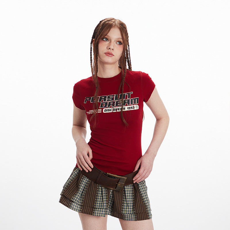 HeyHenry Niche Letter Print Crew Neck Slim Tee
