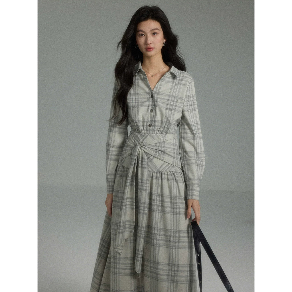 TYANG Temperament Commuter Plaid Waist Dress