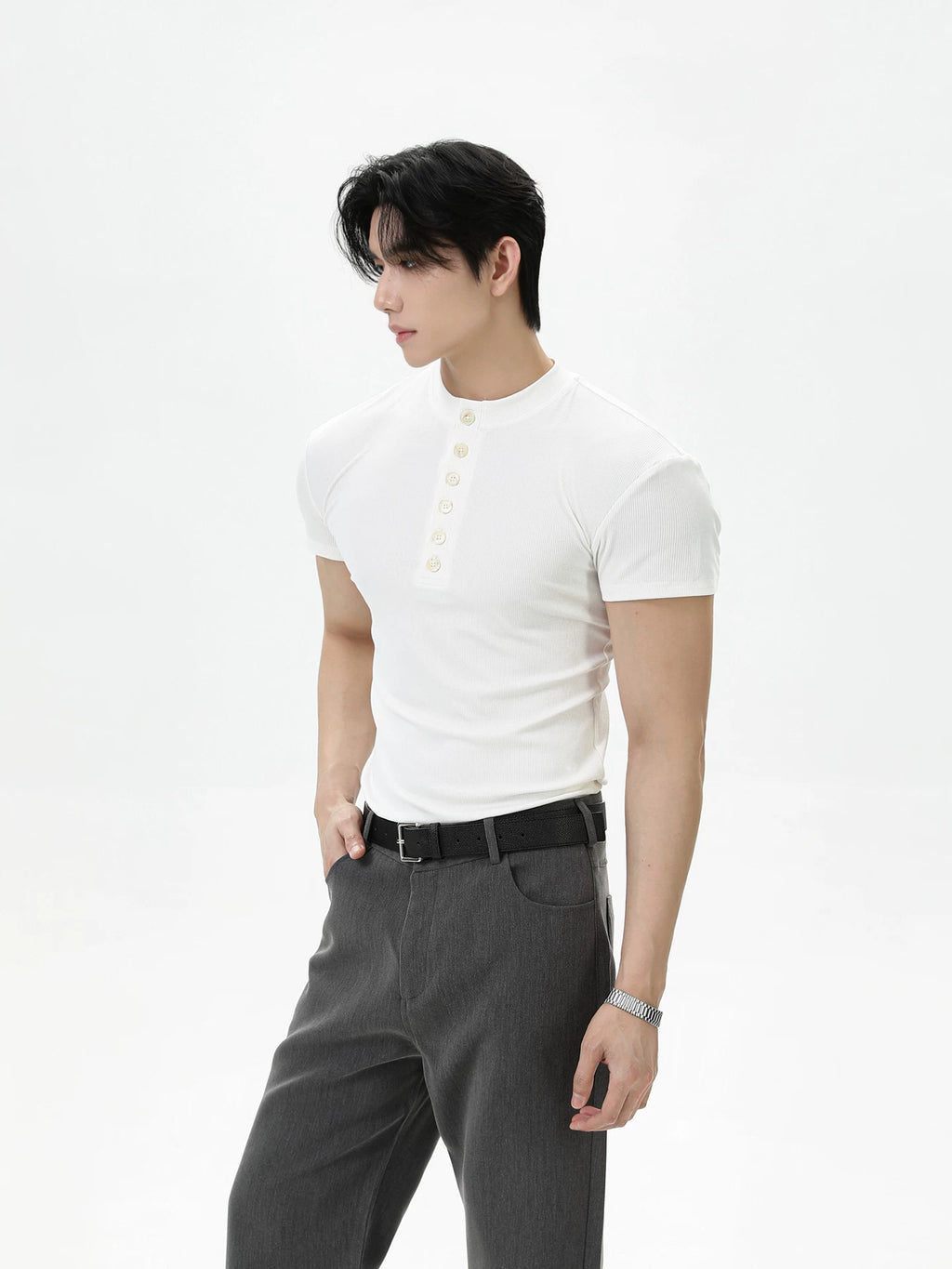 TURNTIDE Henry Collar Shoulder Slim Tee
