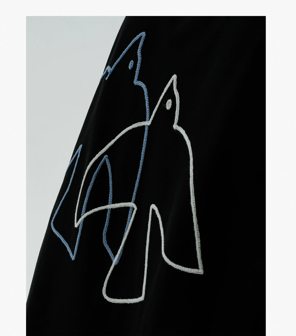 AWT Bird Pattern Line Towel Embroidery Loose Tee