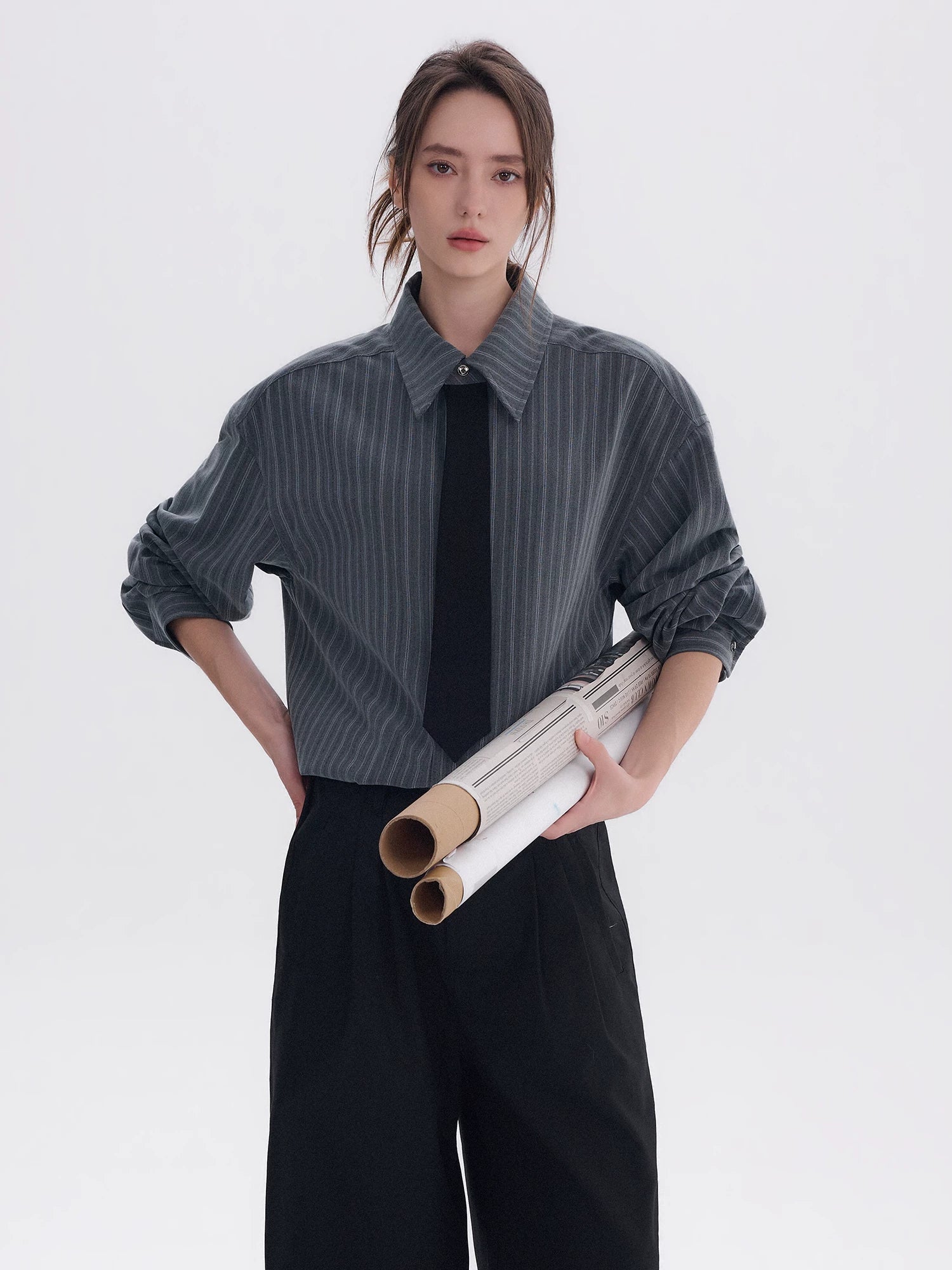 CHOR Contrast Fake Tie Striped Long Sleeve Shirt