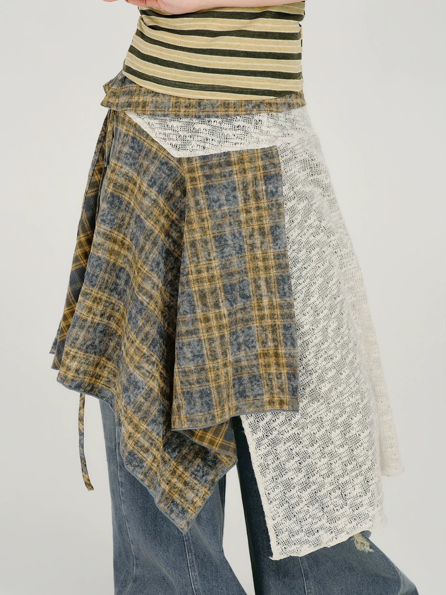 Girlyhalo Irregular Lace Plaid Fart Curtain