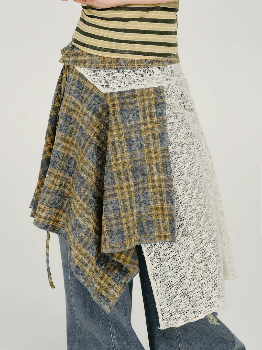 Girlyhalo Irregular Lace Plaid Fart Curtain