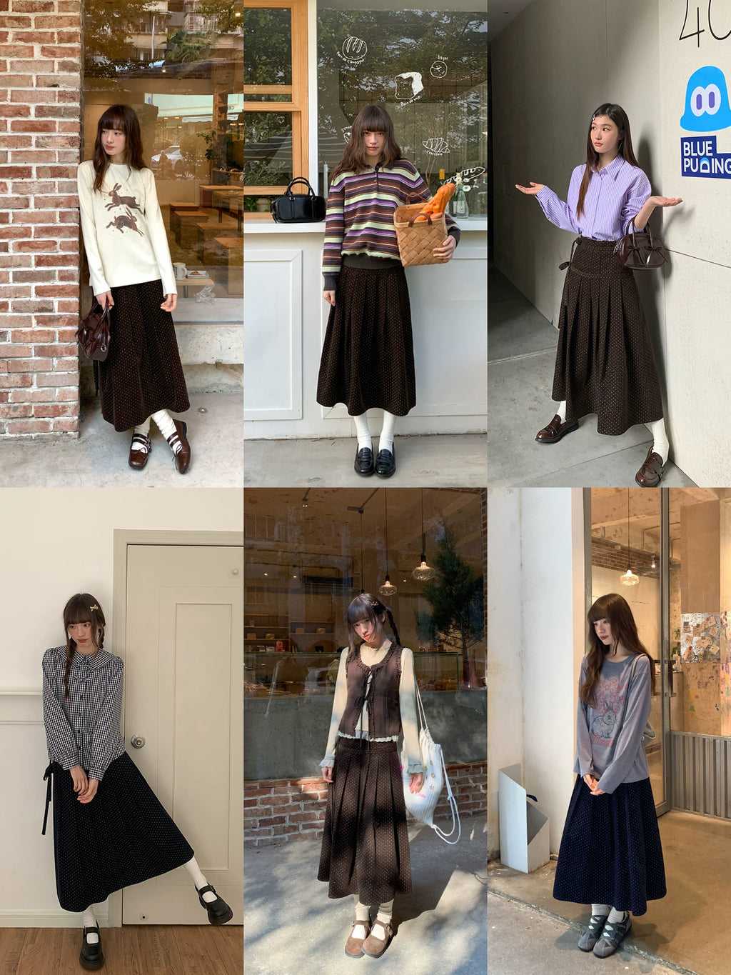 Kano Tie-up Pleated Polka Dot Corduroy Skirt